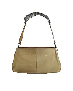Yves Saint Laurent Brown Suede Leather Mombasa Silver Horn Handle Bag