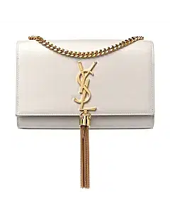 Saint Laurent White Leather Classic Monogram Tassel Flap Bag