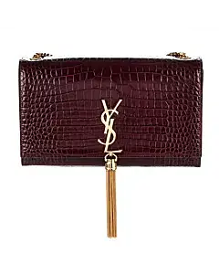 Saint Laurent Burgundy Croc Embossed Leather Kate Tassel Shoulder Bag