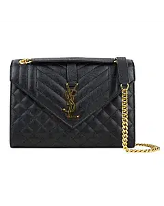 Saint Laurent Black Leather Envelope Shoulder Bag