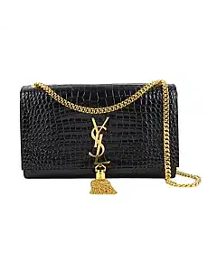 Saint Laurent Black Croc Embossed Leather Medium Kate Tassel Shoulder Bag