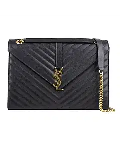 Saint Laurent Black Chevron Quilted Leather Large Envelope Bag