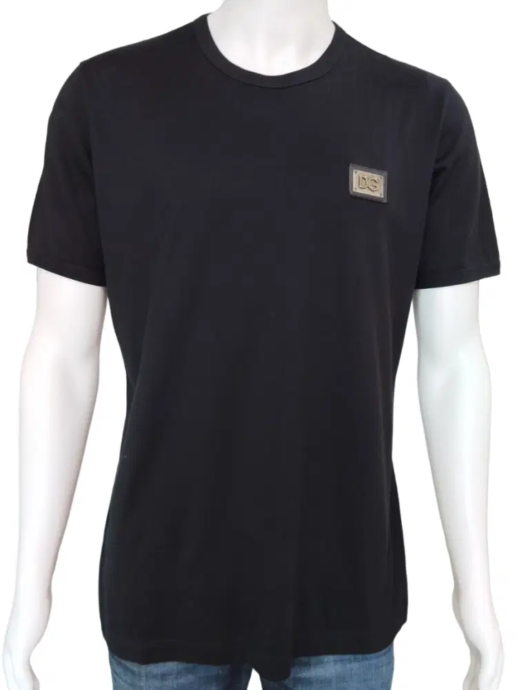 Dolce & Gabbana G8IV0T Logo Patch Cotton Black Tshirt-Hover-Image