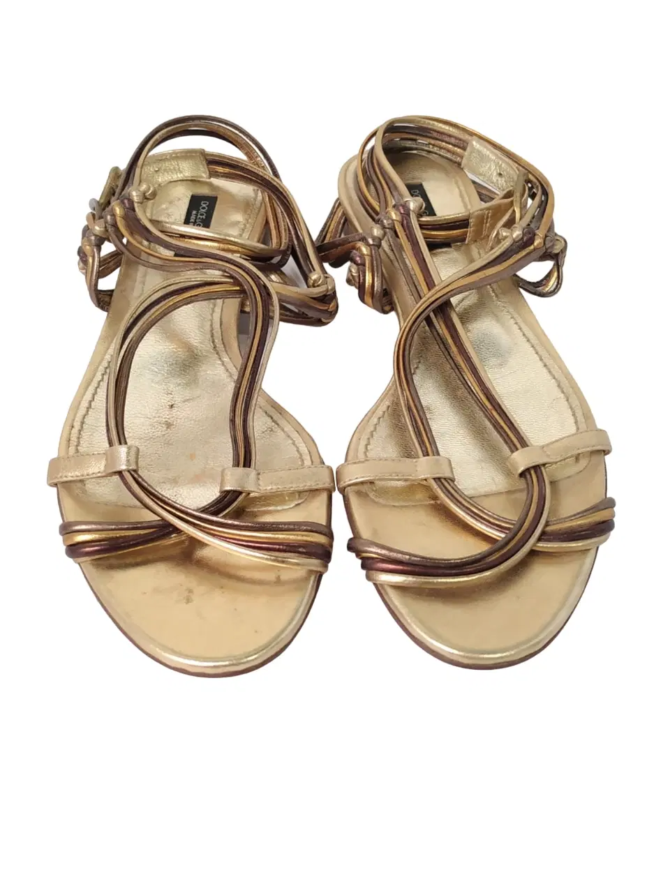 Dolce & Gabbana Gold Strappy Flat Sandals