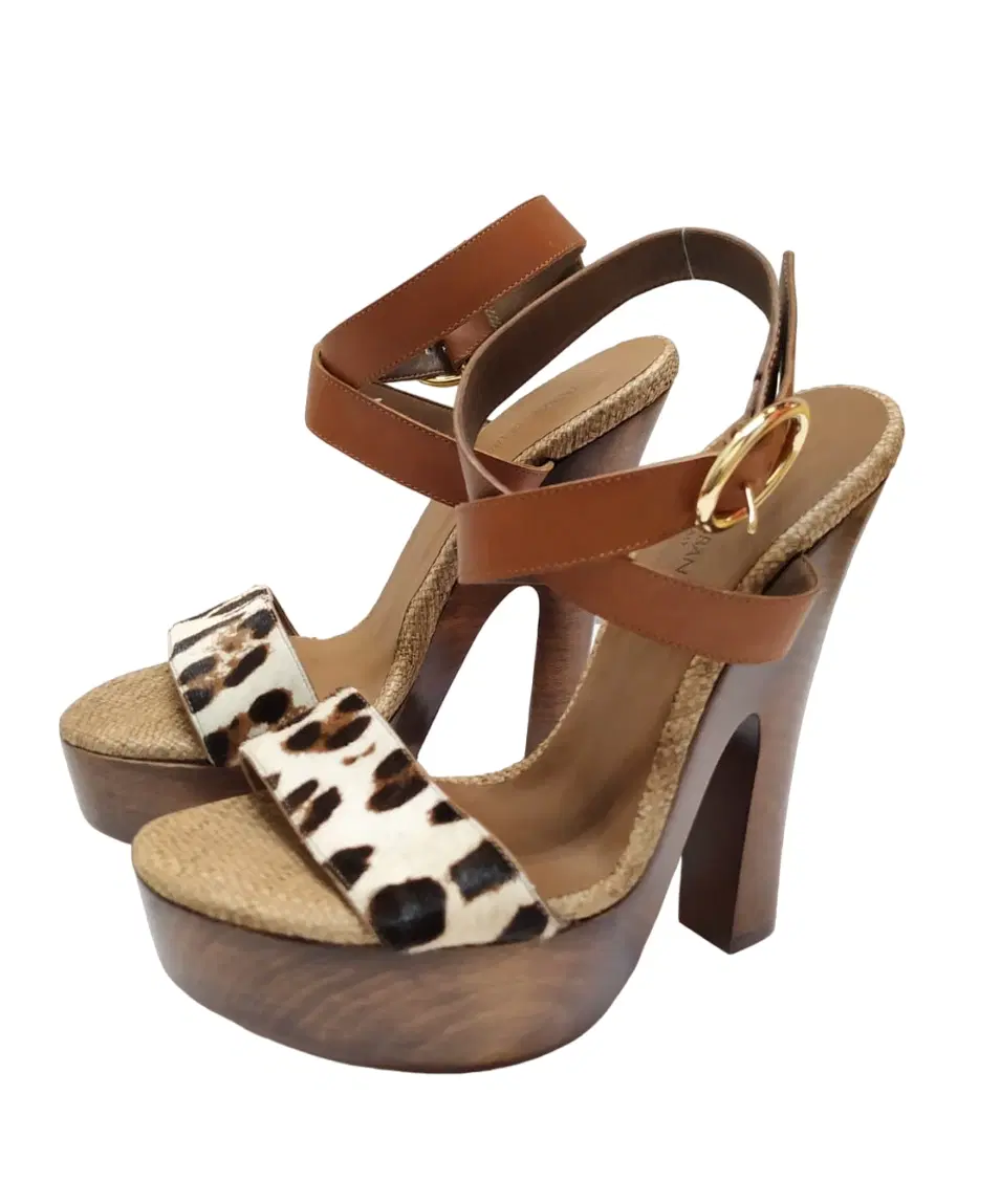 Size 38 - Dolce & Gabbana Wood-Platform Leopard Sandals