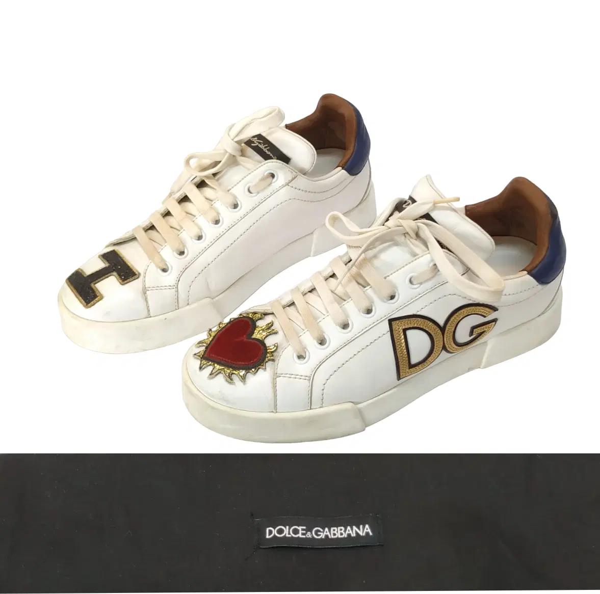Size 38 - Dolce And Gabbana White Leather Portofino Sacred Heart Sneakers