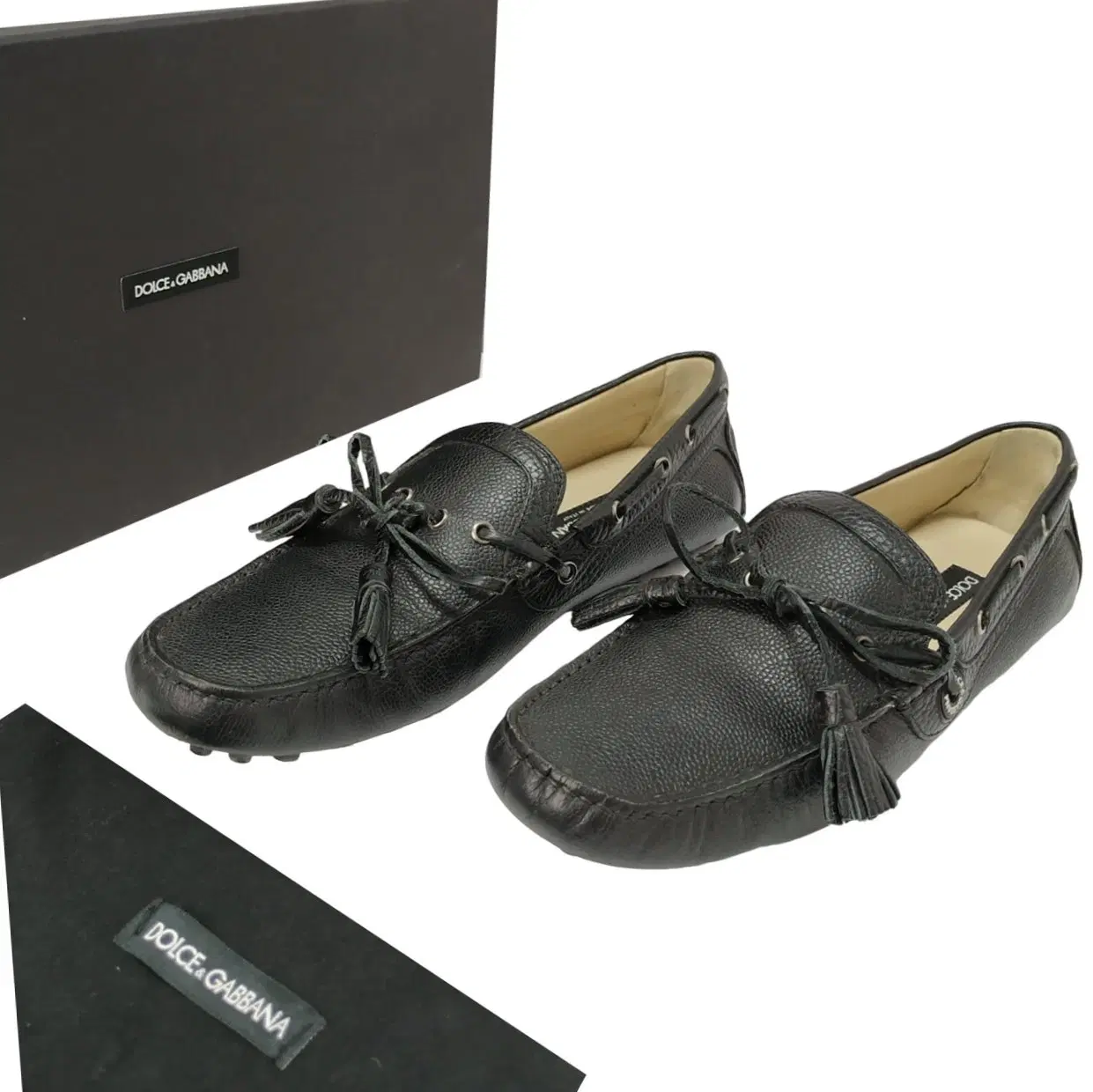Size 10 - Dolce & Gabbana Black Pebbled Leather Knot Loafers