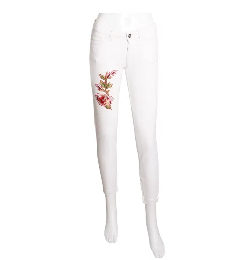 Dolce And Gabbana White Floral Embroidered Denim,Size 36