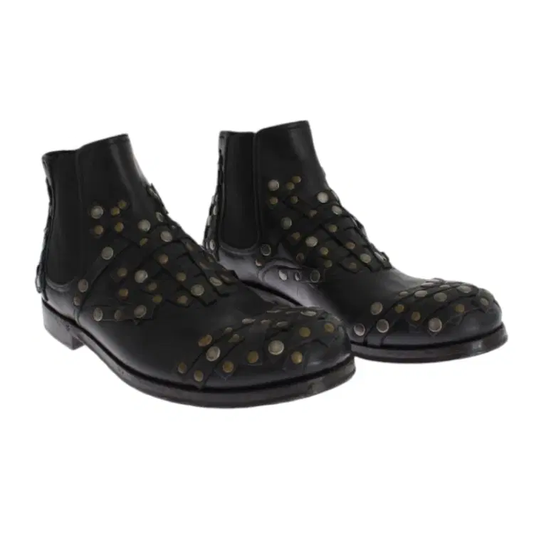 Dolce & Gabbana Black Leather Gold Studded Shoes Boots-Hover-Image
