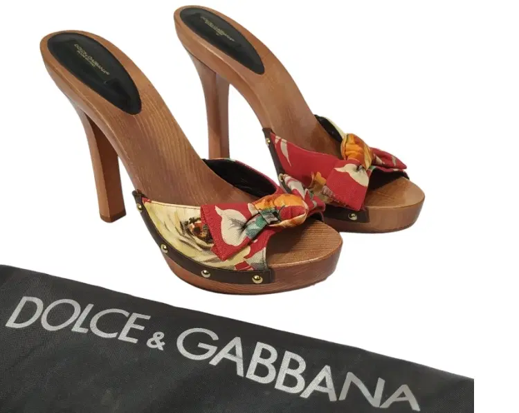 Size 40 - Dolce and Gabbana Red Floral Canvas Wooden Slides-Hover-Image