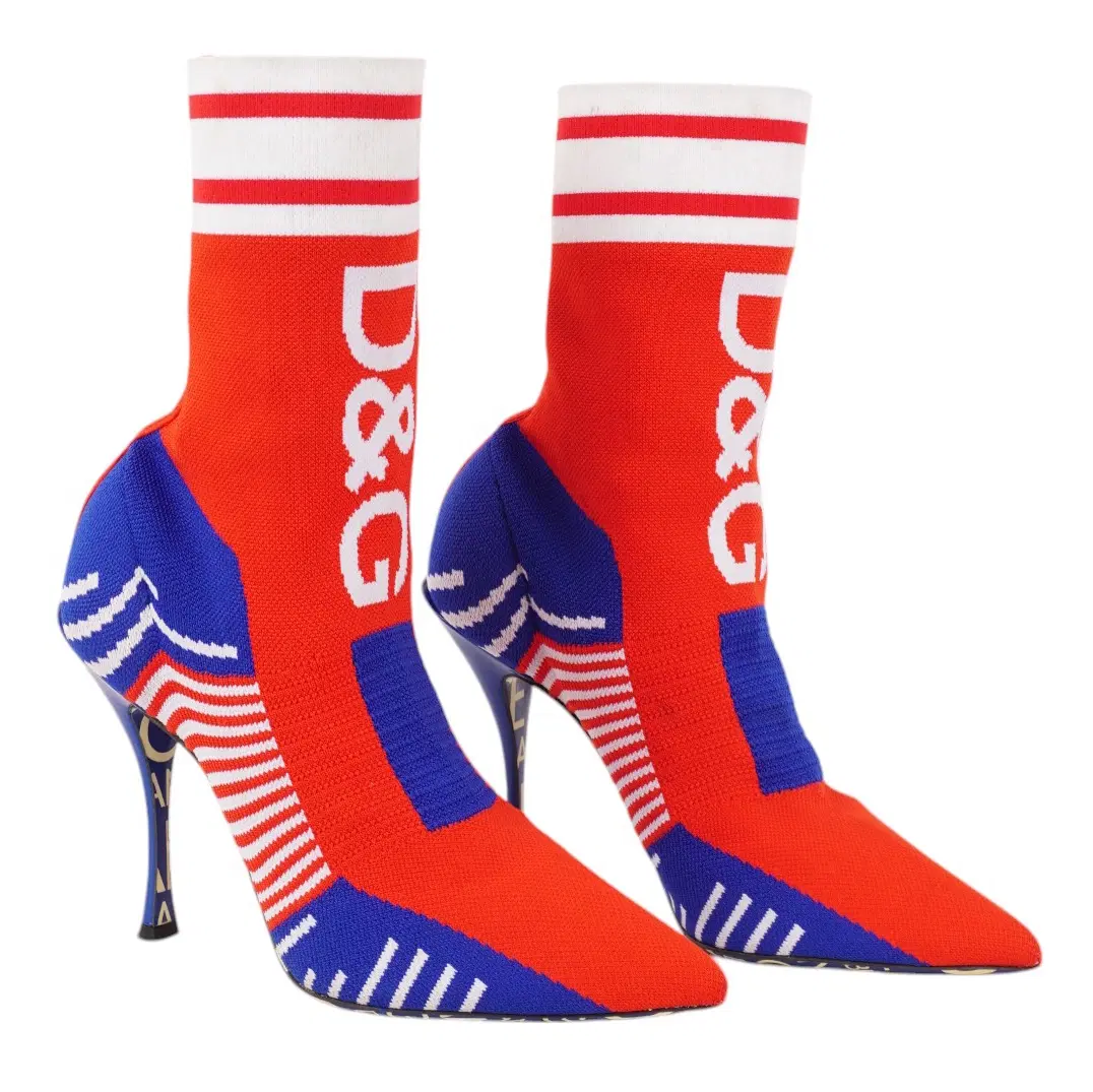 Size 6.5 - Dolce & Gabbana Red Blue Stretch Sock Style Ankle Boots
