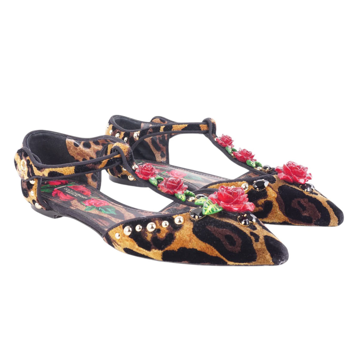 Size 38 - Dolce & Gabbana Leopard Print Velvet Ankle-Strap Pumps 
