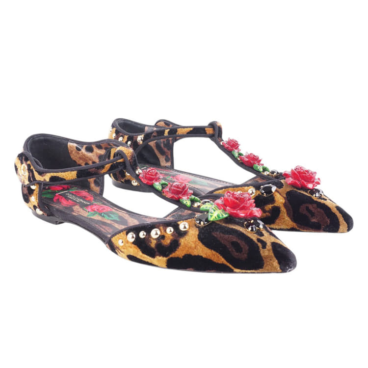 Size 38 - Dolce & Gabbana Leopard Print Velvet Ankle-Strap Pumps -Hover-Image