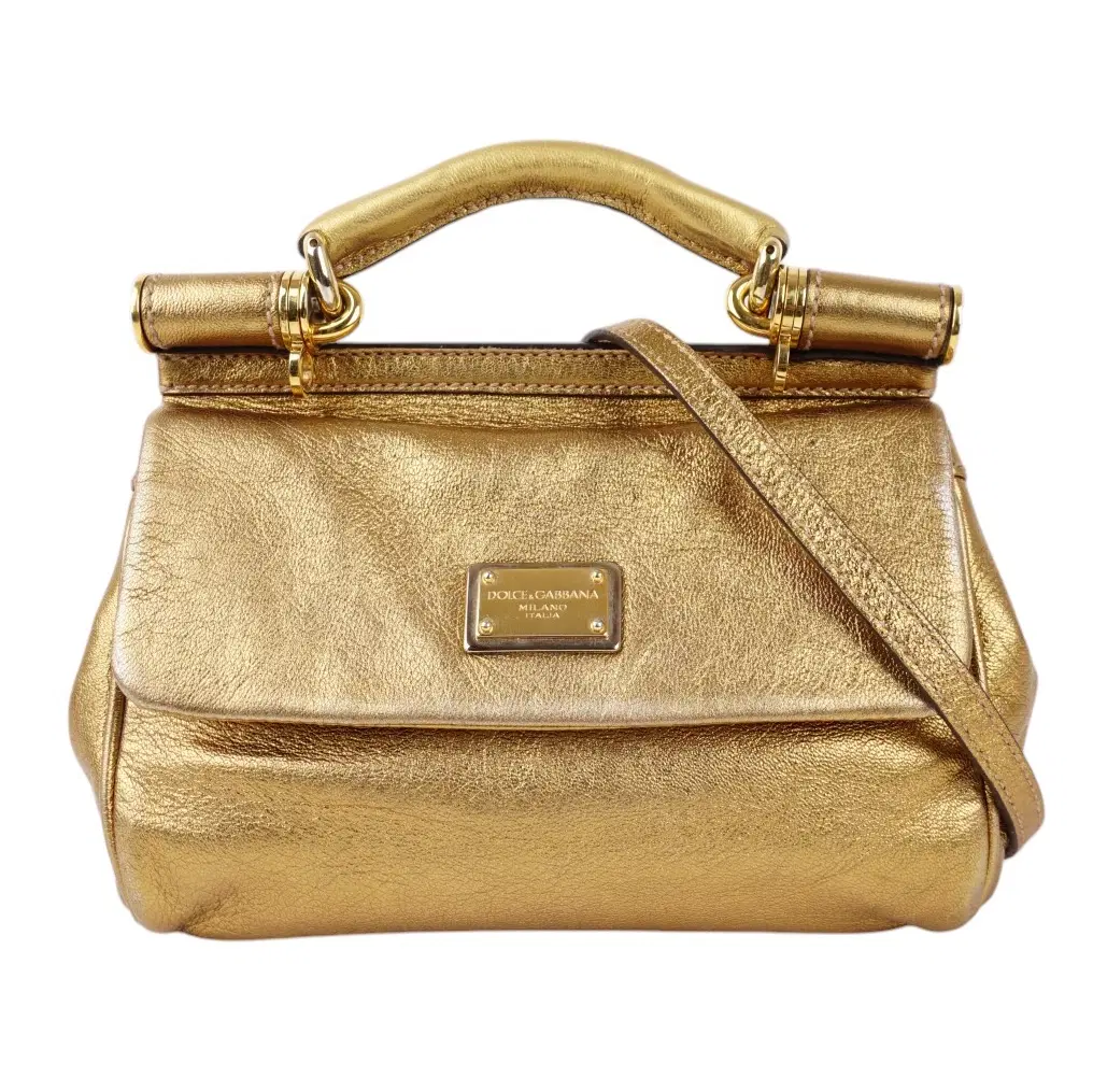 Dolce & Gabbana Gold Leather Miss Sicily Top Handle Bag