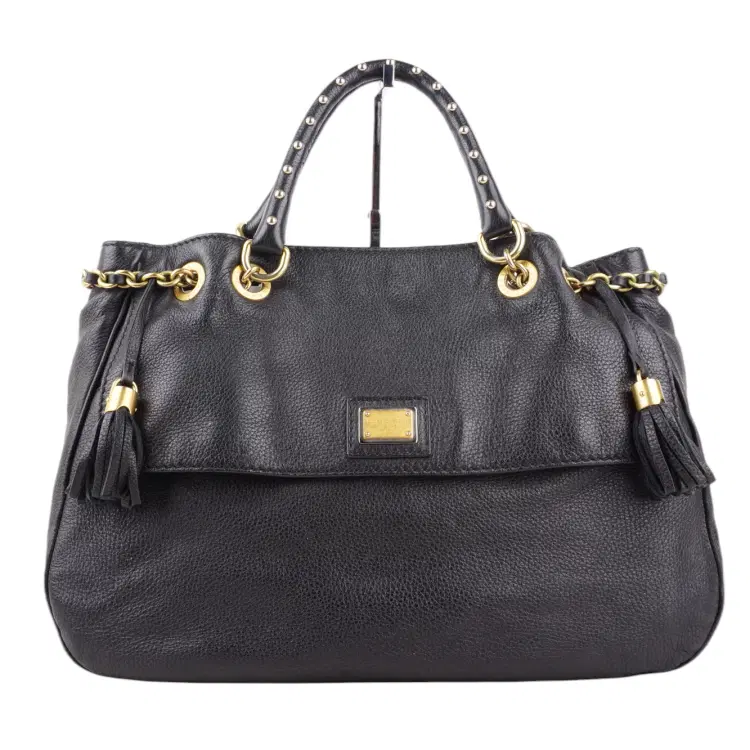 Dolce & Gabbana Black Soft Leather Drawstring Studded Handle Tote-Hover-Image