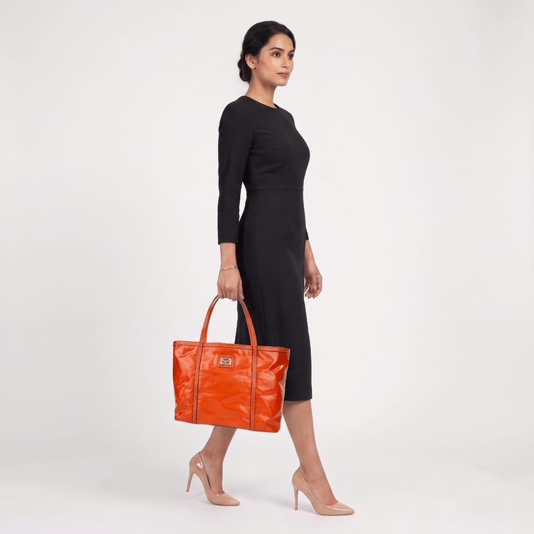 Dolce and Gabbana Orange Patent Leather Miss Escape Tote-Hover-Image