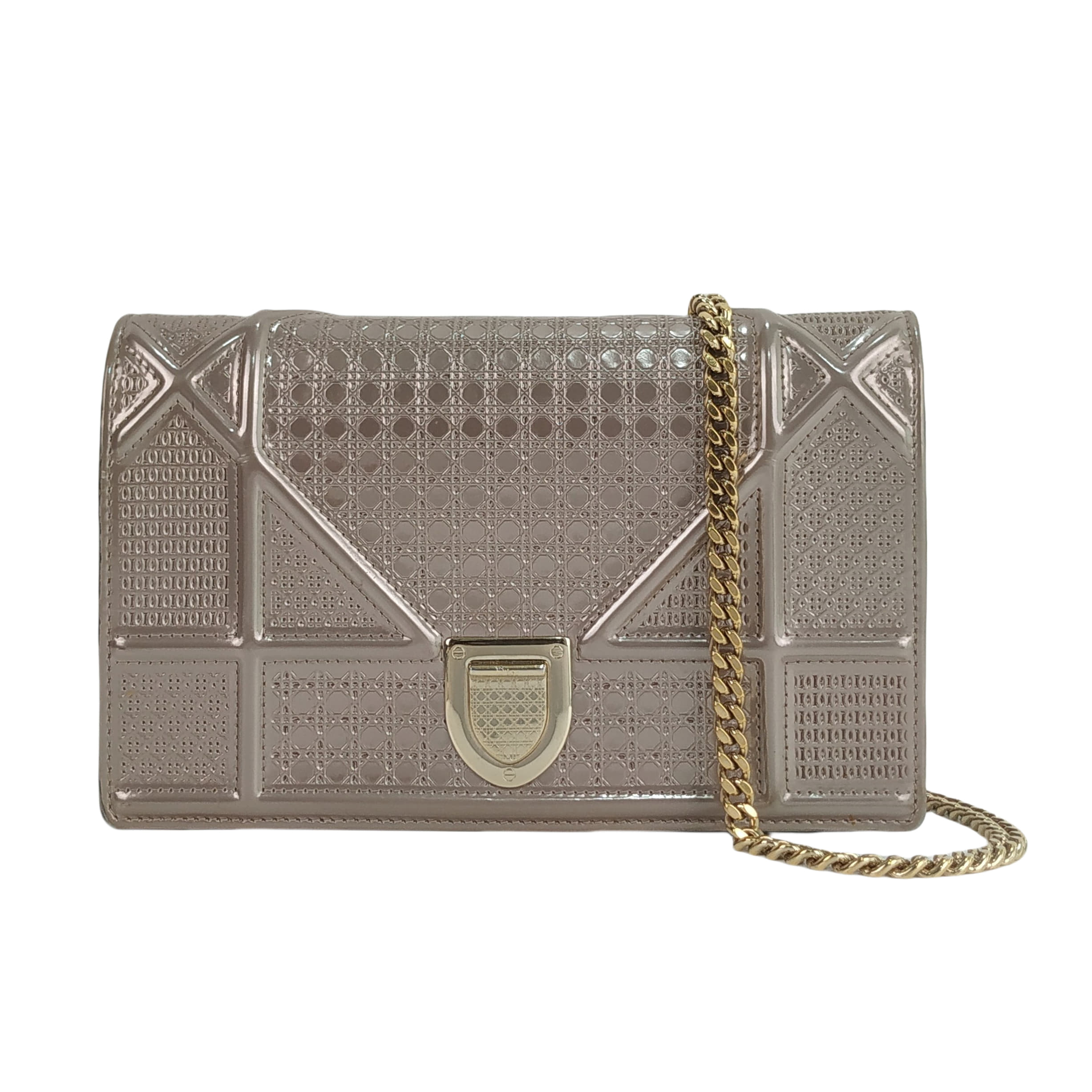 Dior Metallic Leather Diorama Microcannage Wallet On Chain Bag