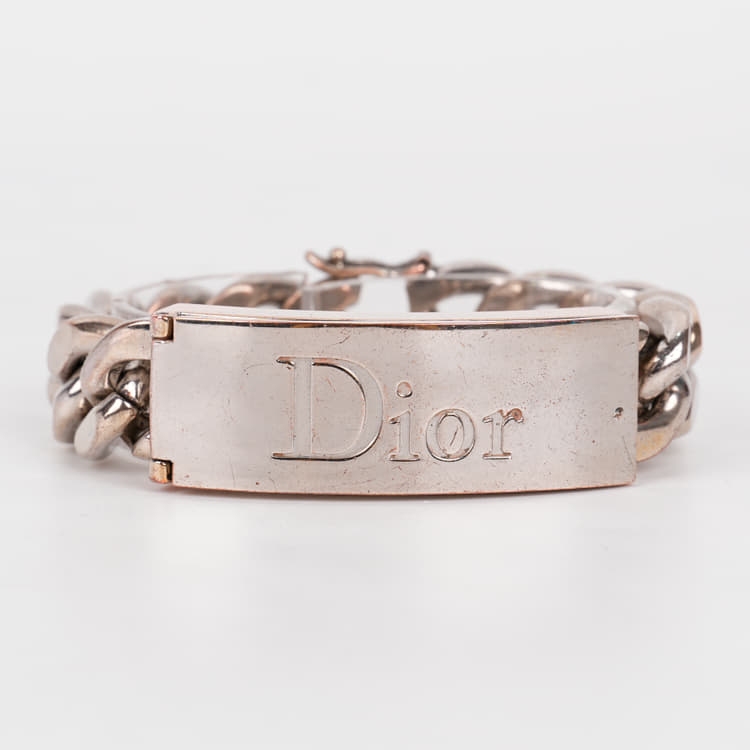 Dior Silver Tone Logo Gourmette Chain Bracelet-Hover-Image