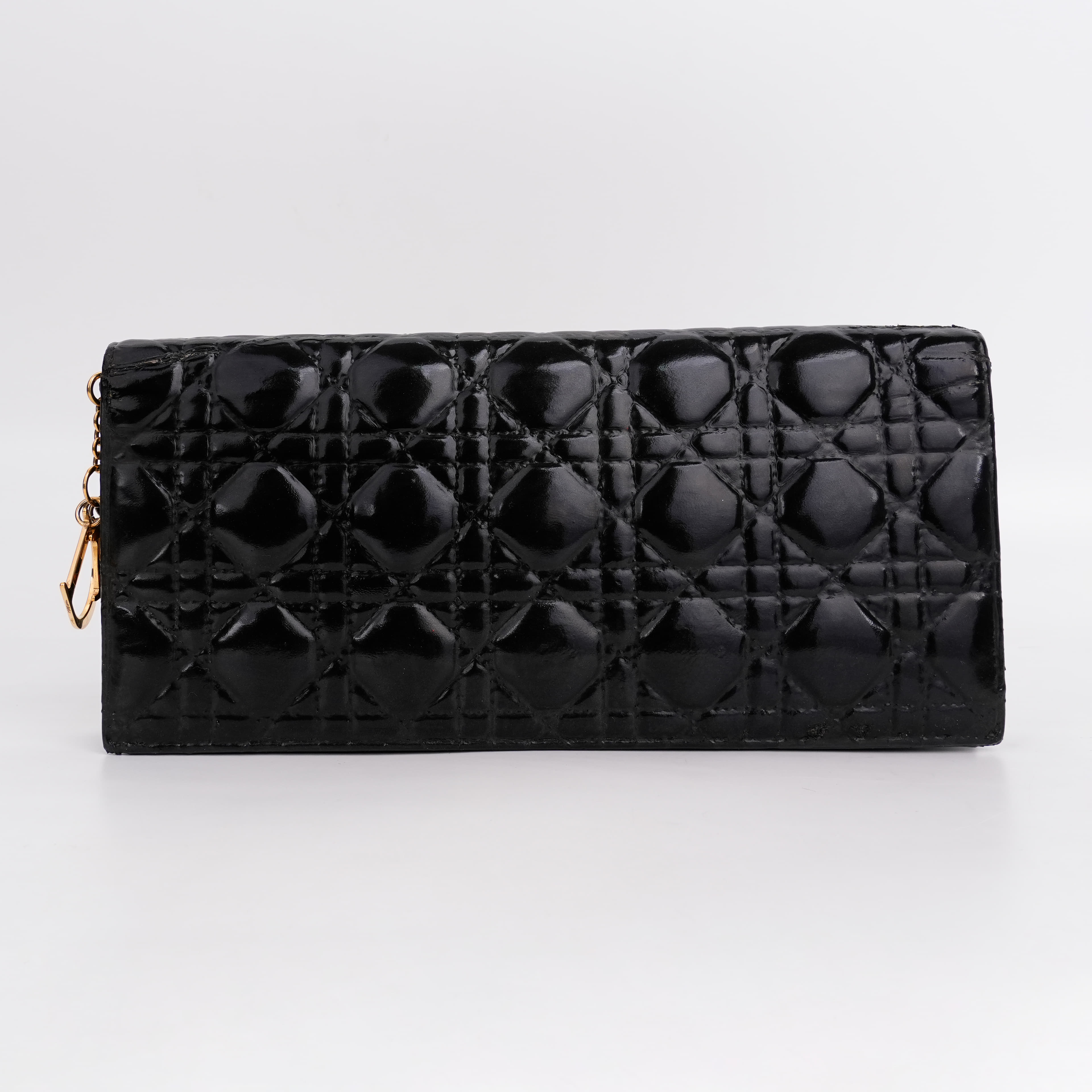 Dior Black Cannage Quilted Patent Leather Lady Dior Clutch Bag