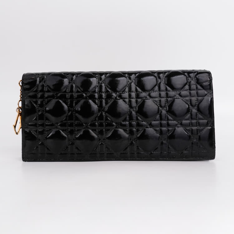 Dior Black Cannage Quilted Patent Leather Lady Dior Clutch Bag-Hover-Image