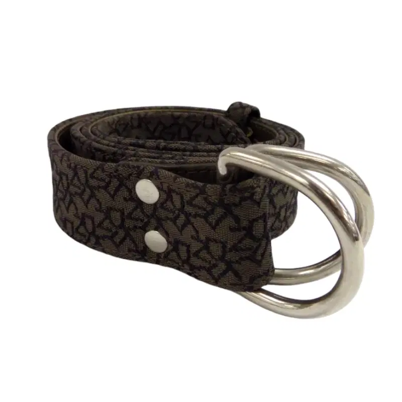 DKNY Ladies Brown Leather Monogrammed Logo Belt