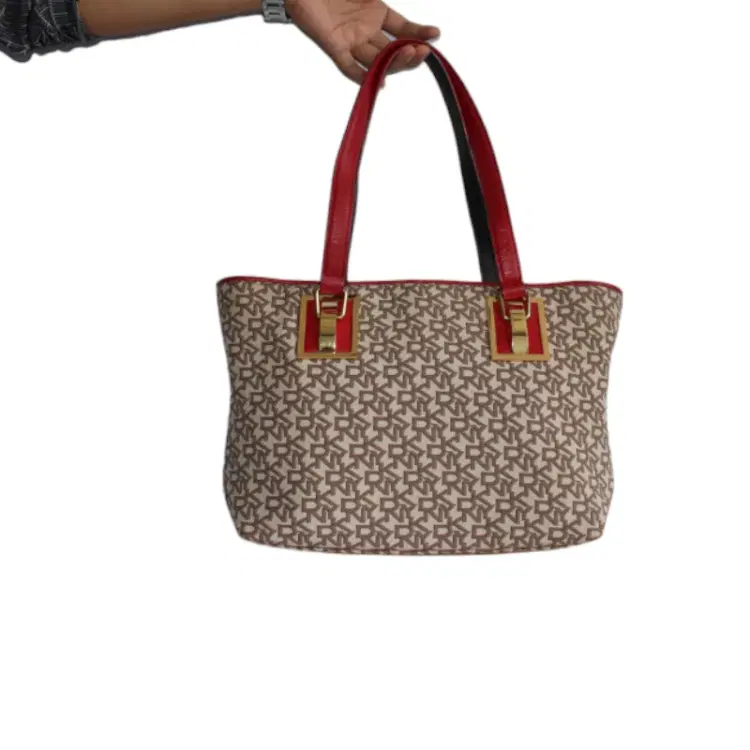 DKNY Monogram Canvas Shopper with Red Leather Trim-Hover-Image