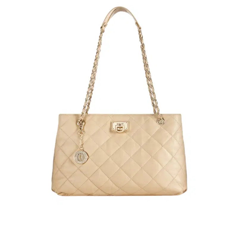 DKNY Beige Quilted Nappa Leather Shopper With Chain Handle