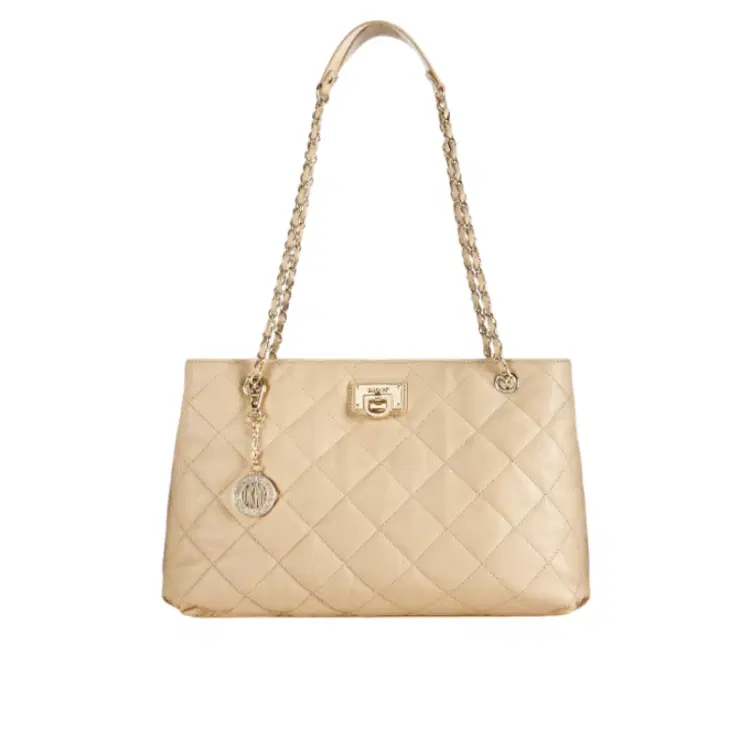 DKNY Beige Quilted Nappa Leather Shopper With Chain Handle-Hover-Image