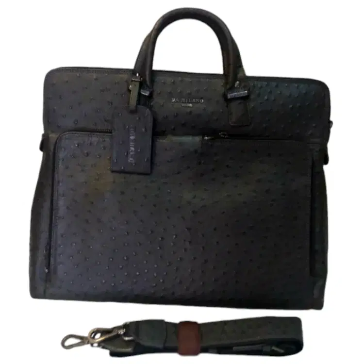 Da Milano Grey Ostrich Laptop Bag-Hover-Image