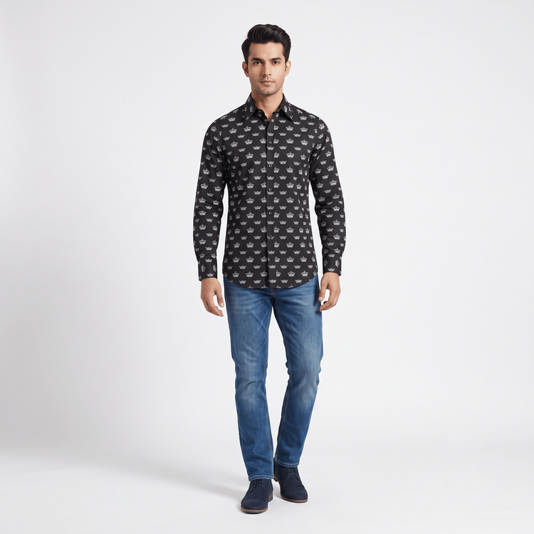 Size 38 - Dolce And Gabbana Black Printed Shirt-Hover-Image