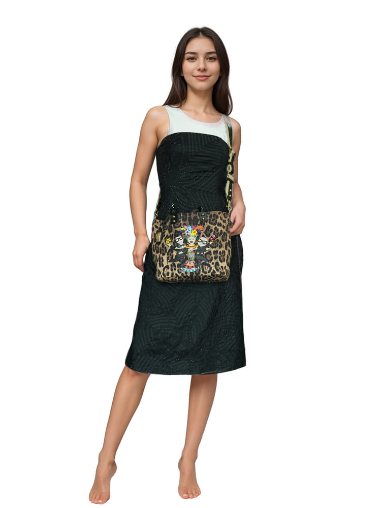 Dolce And Gabbana Brown Leopard Print Synthetic Fabric Designers' Patches Beatrice Shopping Tote-Hover-Image