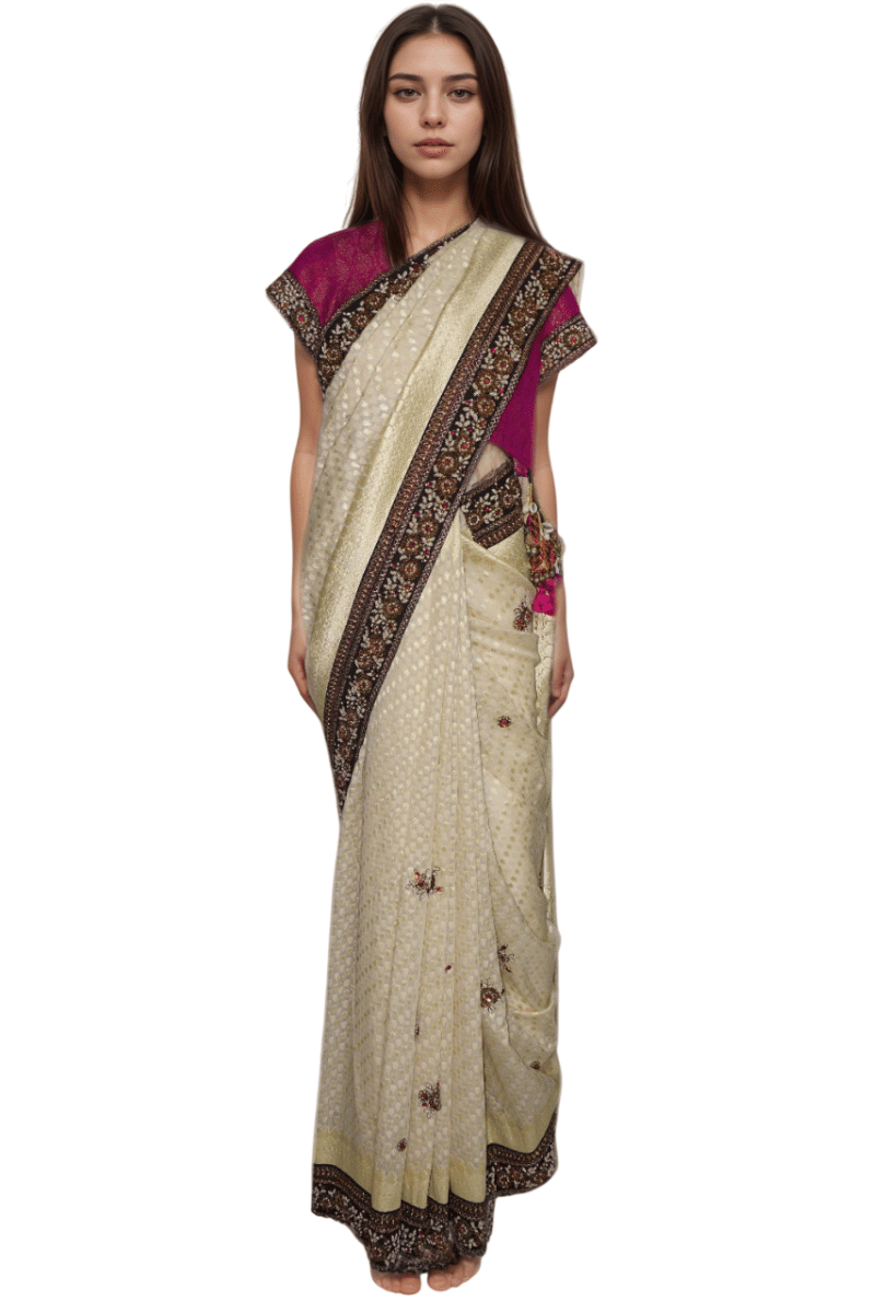 Sabyasachi Beige And Blue Embroidered Saree