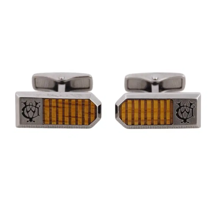 Dunhill Cufflinks Silver Brown Gothic Logo with Case -Hover-Image
