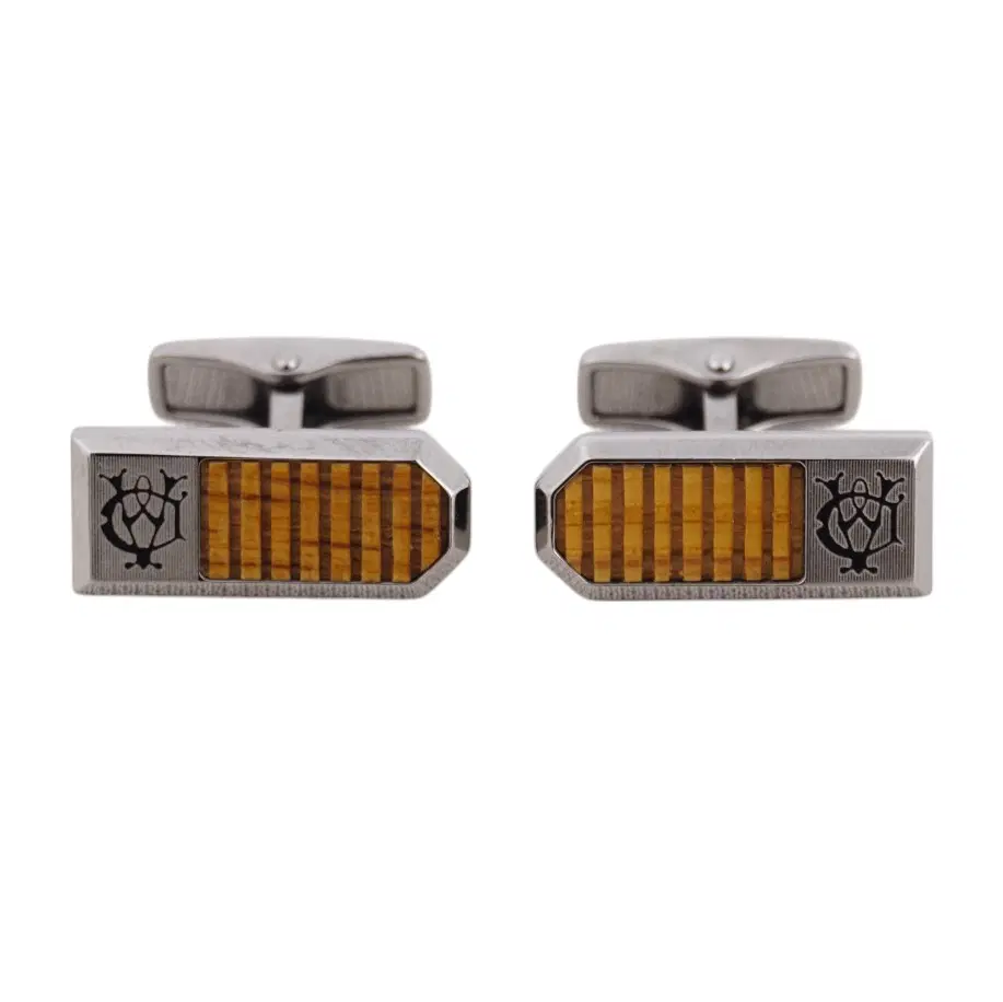 Dunhill Cufflinks Silver Brown Gothic Logo with Case 