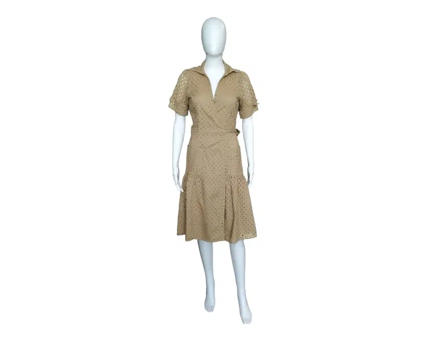 Diane Von Furstenberg Perforated Beige Midi Dress