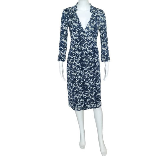 Diane Von Furstenberg Floral Blue Wrap Dress-Hover-Image