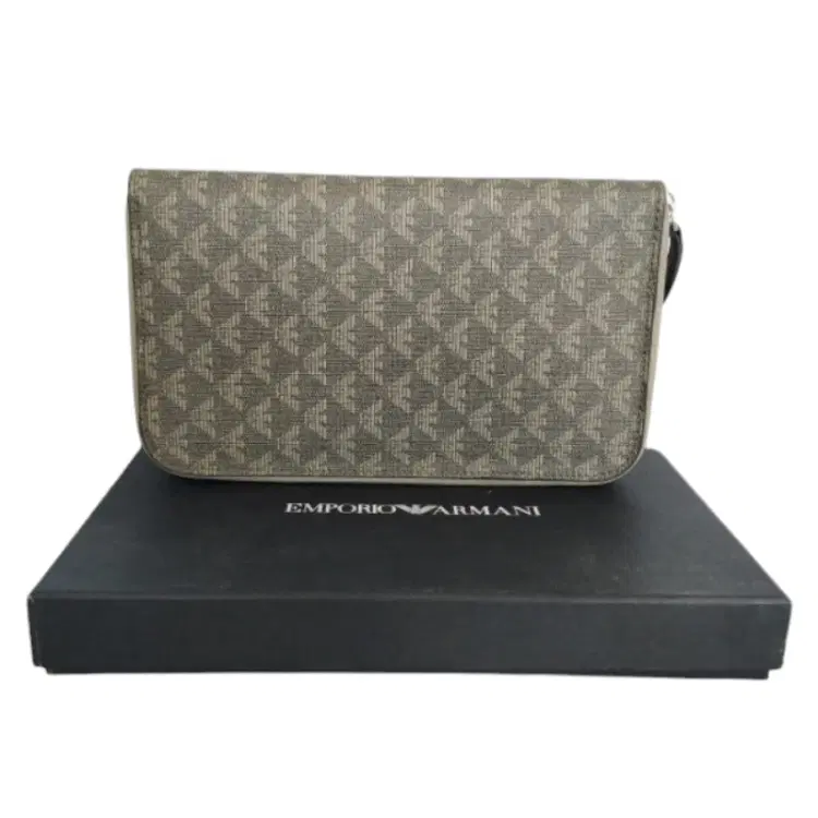 Emporio Armani Brown Logo Printed Zip Around Wallet-Hover-Image