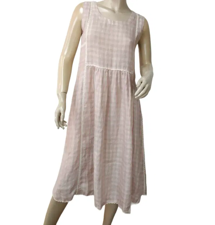 Eka Pink & Grey Linen Dress-Hover-Image