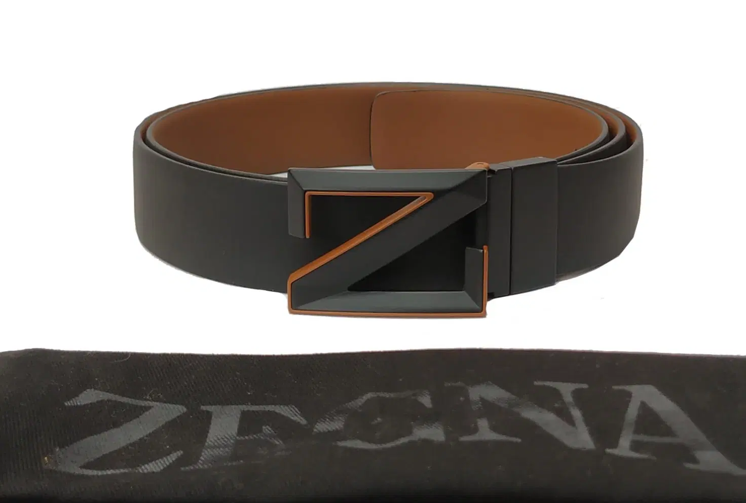 Ermenegildo Zegna Black and Foliage Leather Reversible Belt