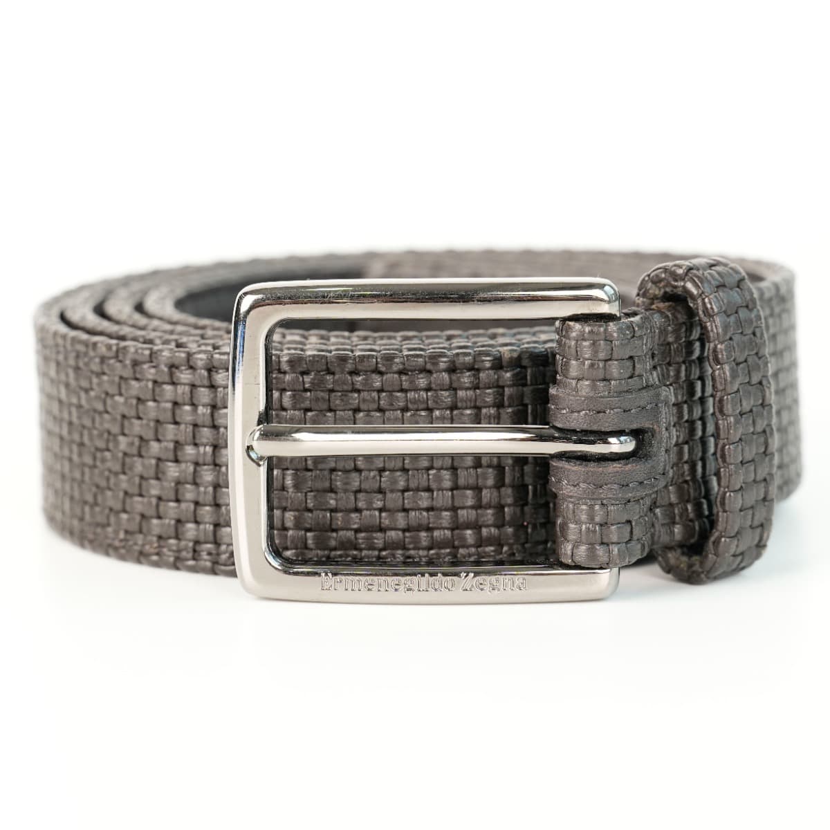 Ermenegildo Zegna Black Woven Leather Buckle Belt,Size 42,
