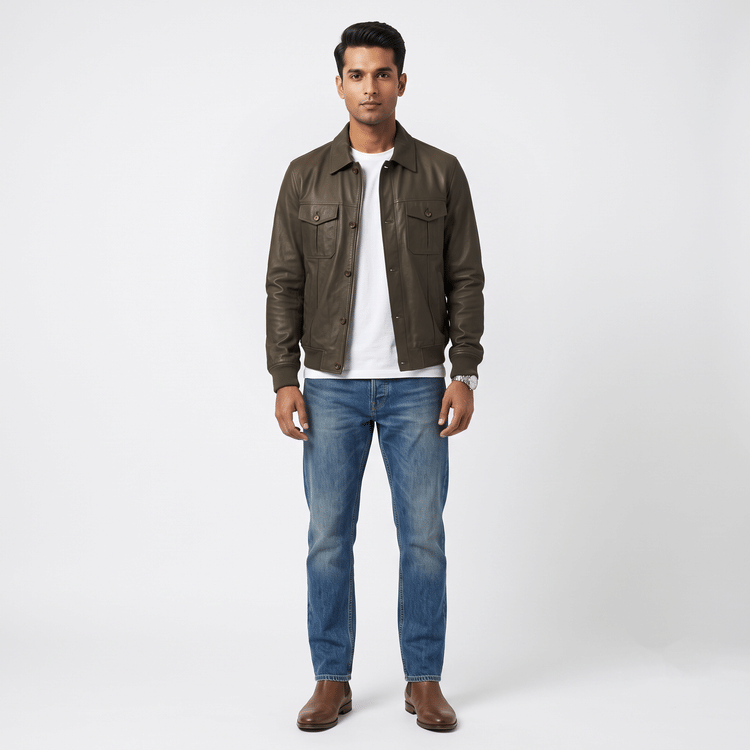 Size 52 - Ermenegildo Zegna Brown Leather Jacket-Hover-Image