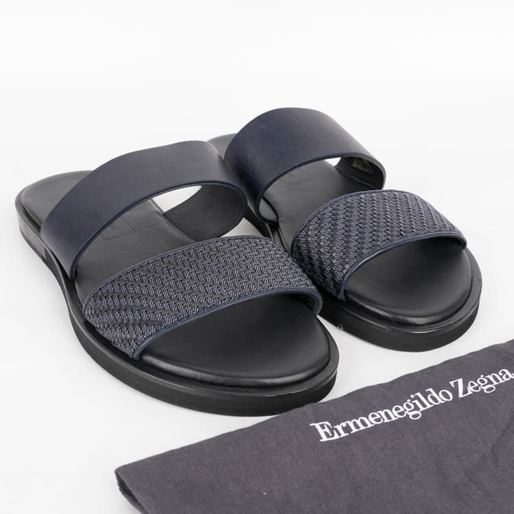 UK 7 - Ermenegildo Zegna Pelle Tessuta Leather Sandals-Hover-Image