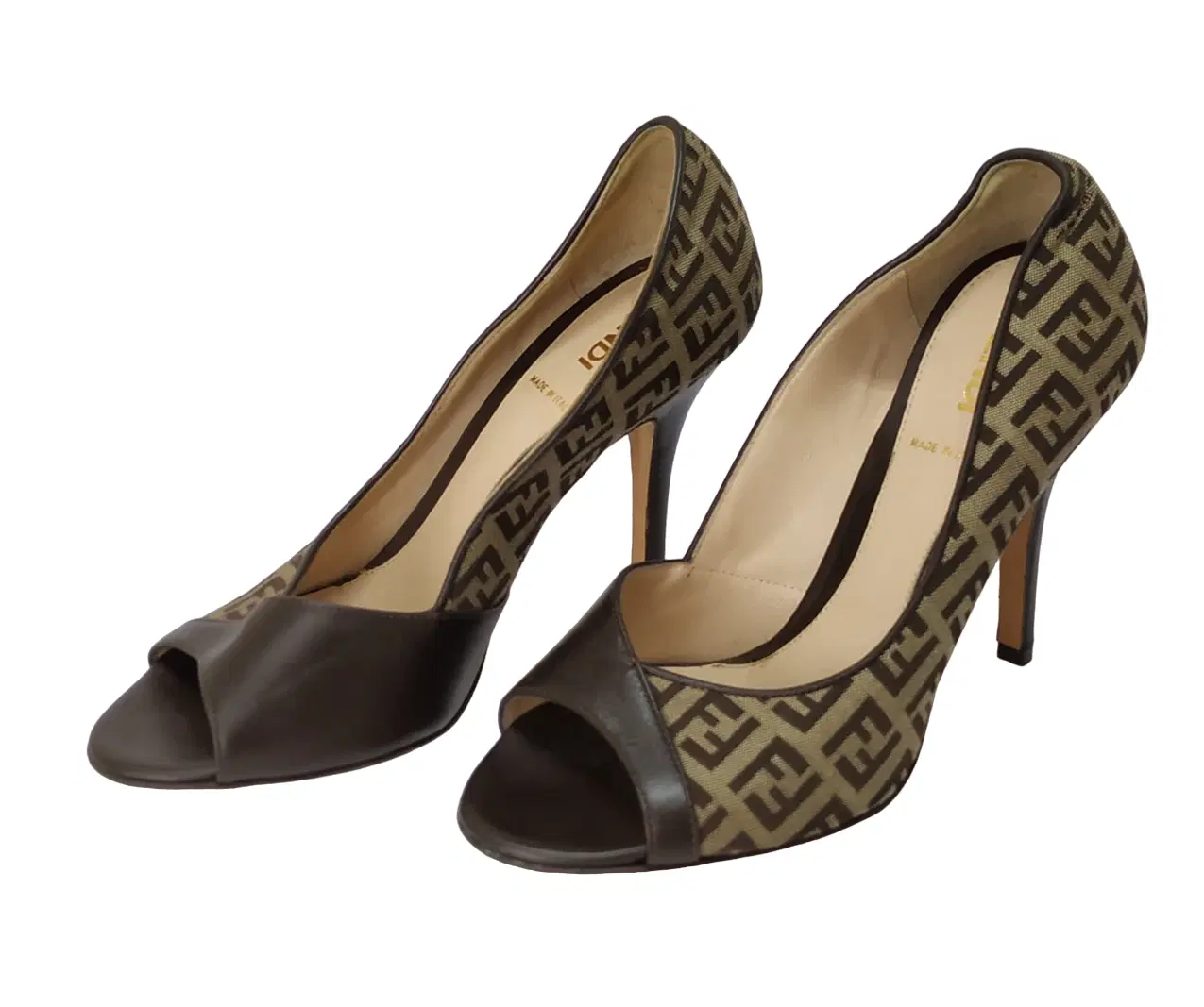 Size 35 - Fendi Brown Zucchino Leather Peep Toe Pumps