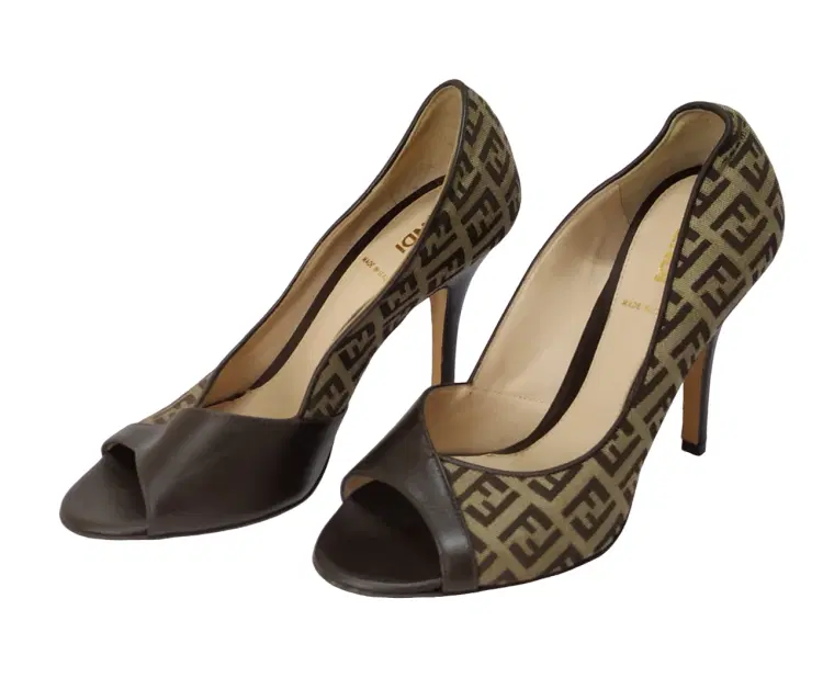 Size 35 - Fendi Brown Zucchino Leather Peep Toe Pumps-Hover-Image
