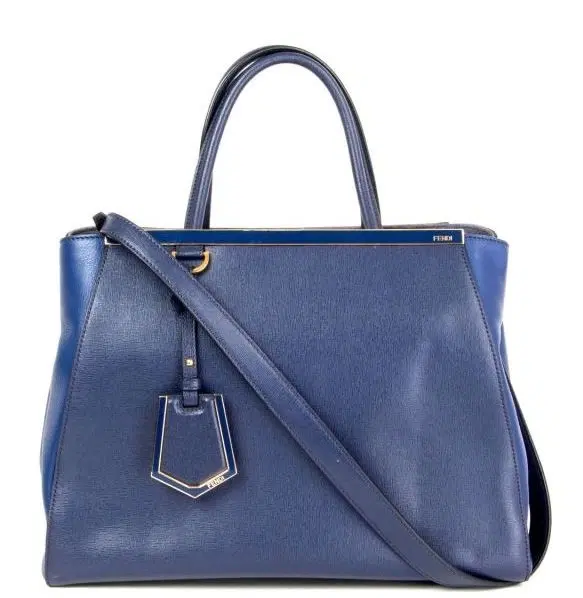 Fendi 2Jours Blue Leather Tote-Hover-Image