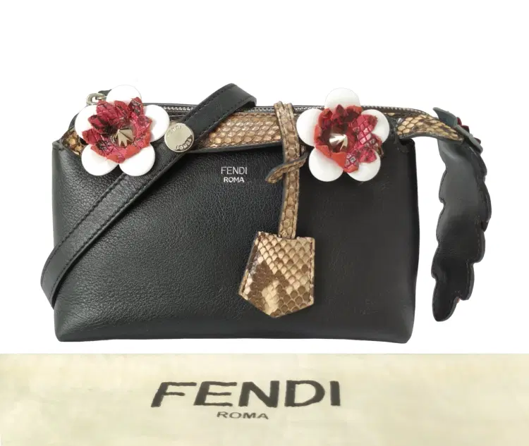 Fendi Black Snakeskin Leather Flowerland Mini By The Way Bag-Hover-Image