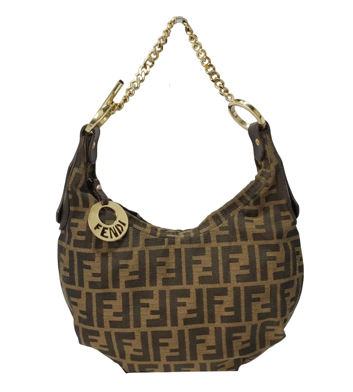 Fendi Zucca Canvas and Leather Chef Chain Link Hobo Bag