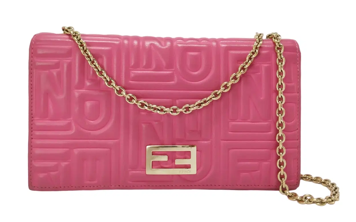 Fendi Embossed Leather Chain Clutch