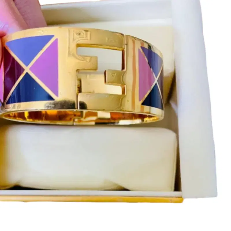 Fendi Multicolor Geometric Enamel Fendista Cuff Bracelet