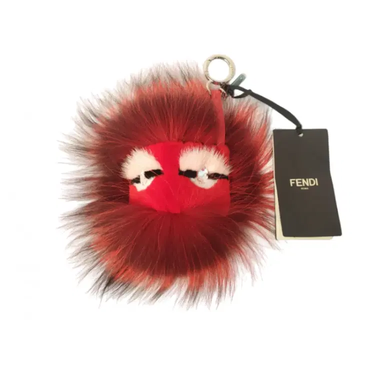Fendi Red Fur and Bug Eyes Leather Key Chain Bag Charm-Hover-Image